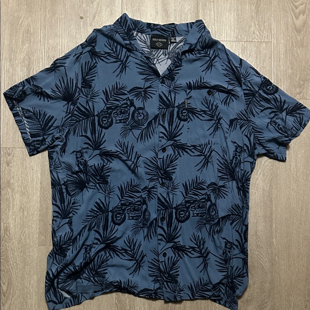 Harley-Davidson Blue and Black Palm Print Shirt